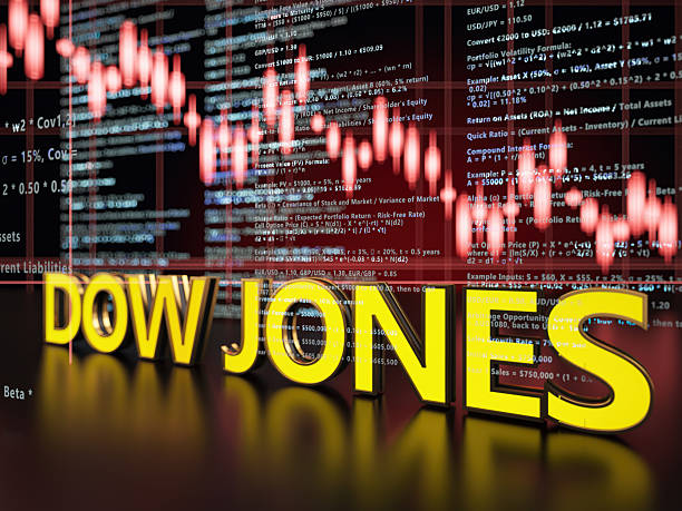 Dow Jones Stock Index With Market Decline Background. 3D Render